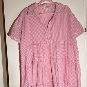 Umgee Pink and White Striped Midi Dress